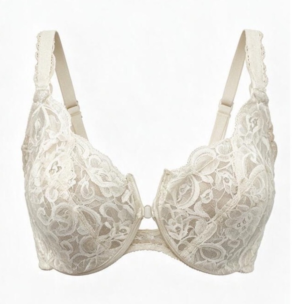 Christian Dior Intimates Vintage Cream Floral Lace Underwire Front Close Bra 34D